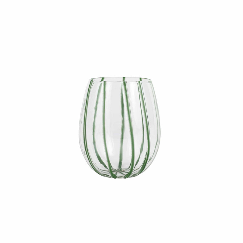 Nuovo Stripe Green Stemless Wine Glass