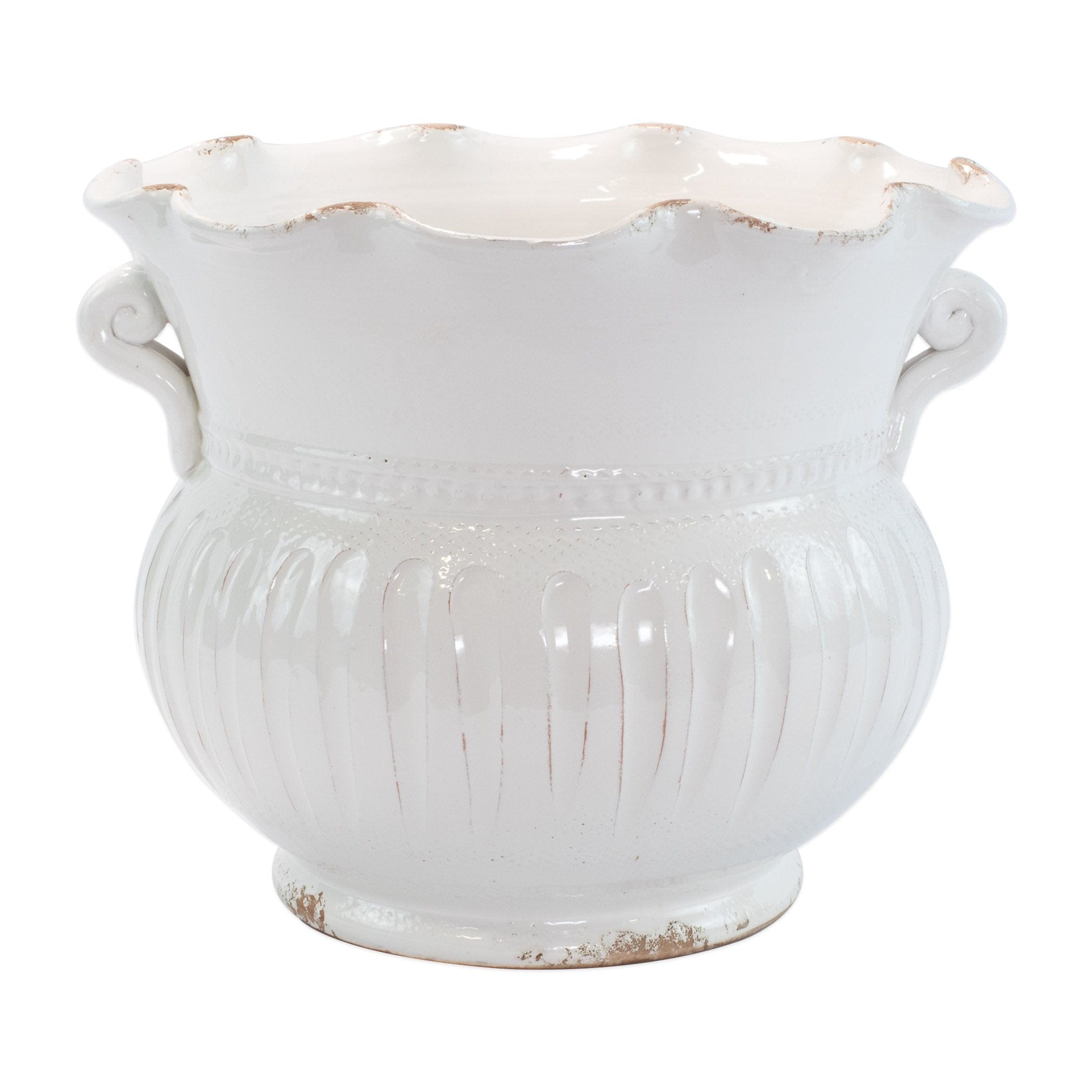 large white planter pot Rustic Garden White Large Scallop Planter