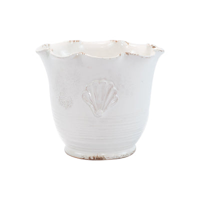 Rustic Garden White Small Scallop Planter with Emblem by VIETRI