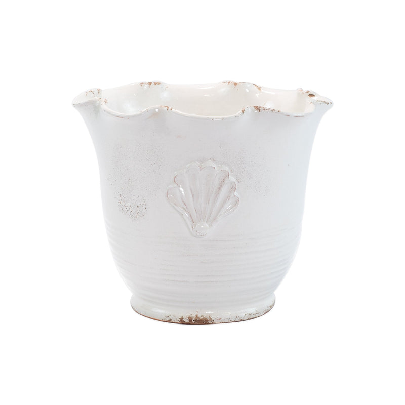 Rustic Garden White Small Scallop Planter with Emblem by VIETRI