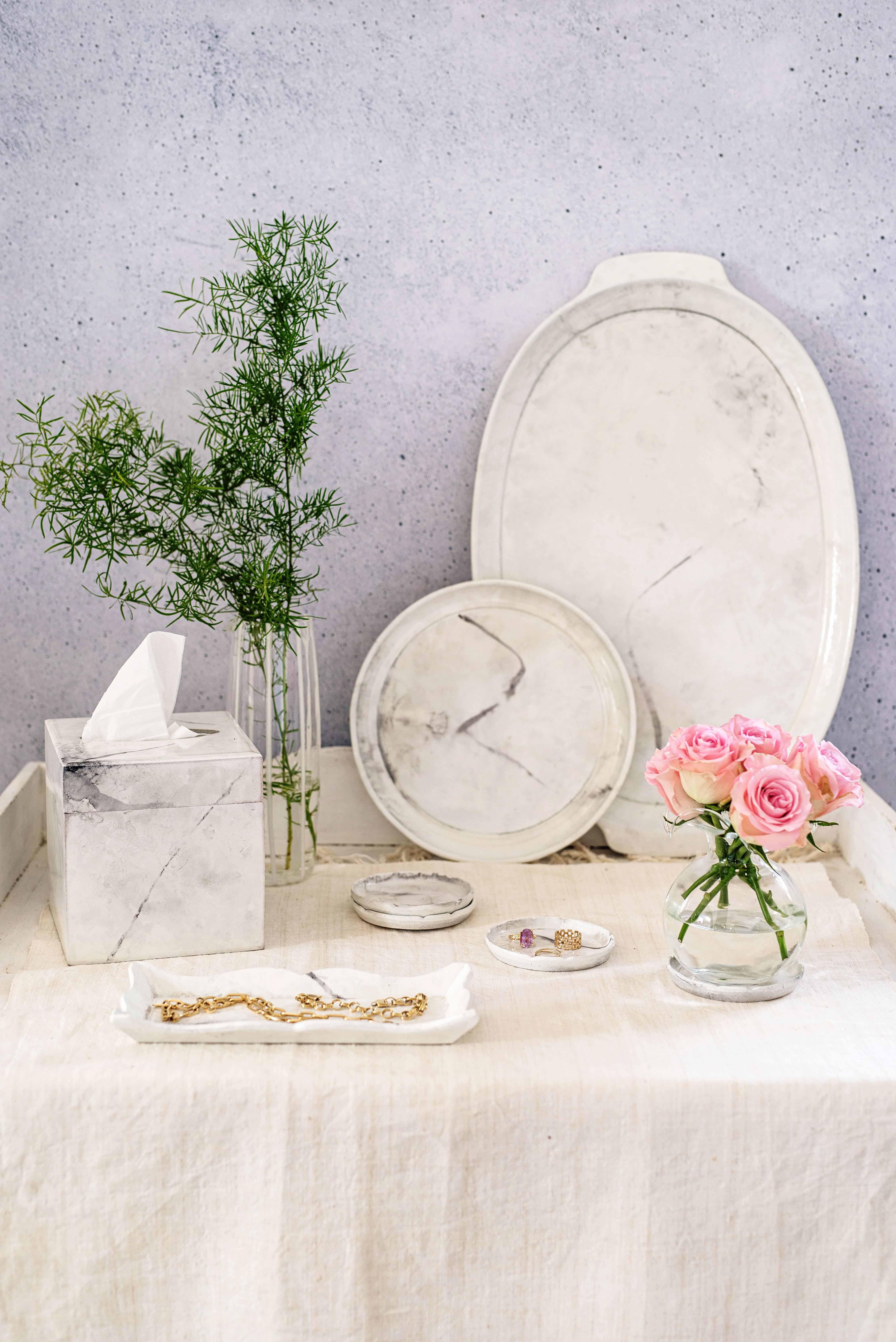 Florentine Wooden Accessories Marble Tissue Box | VIETRI
