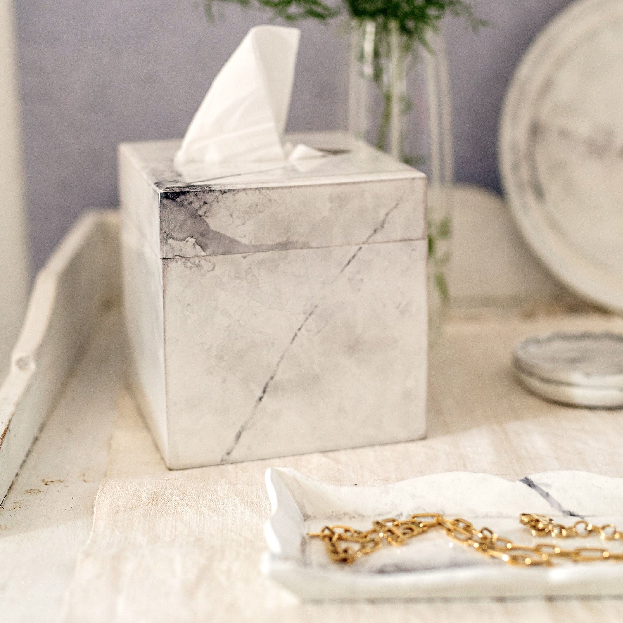 Florentine Wooden Accessories Marble Tissue Box | VIETRI