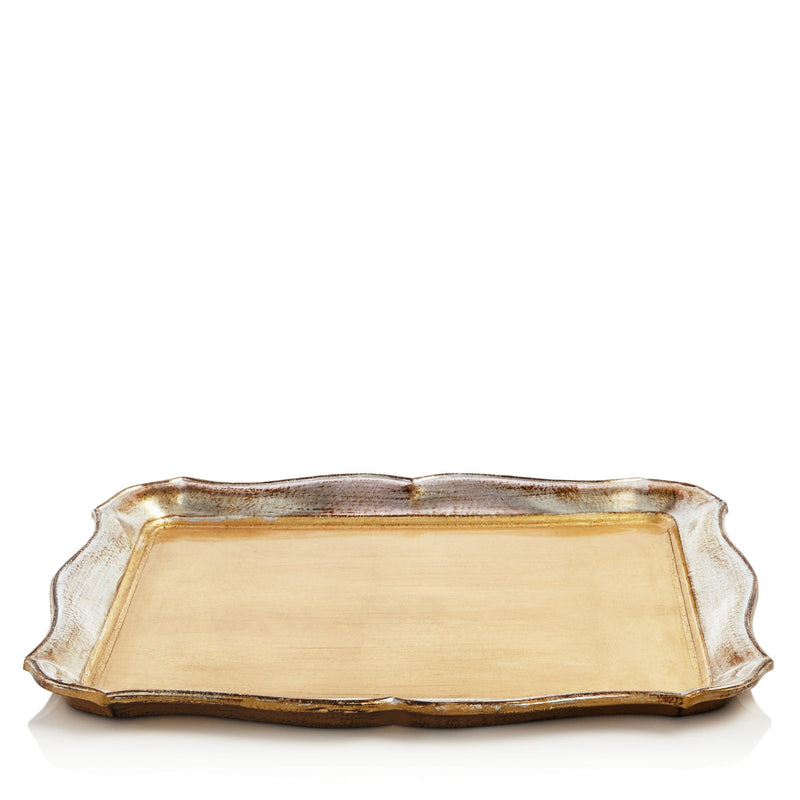 Florentine Wooden Accessories Gold with Platinum Rectangular Tray