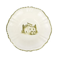 Decorative serving bowl with a house illustration on a white background