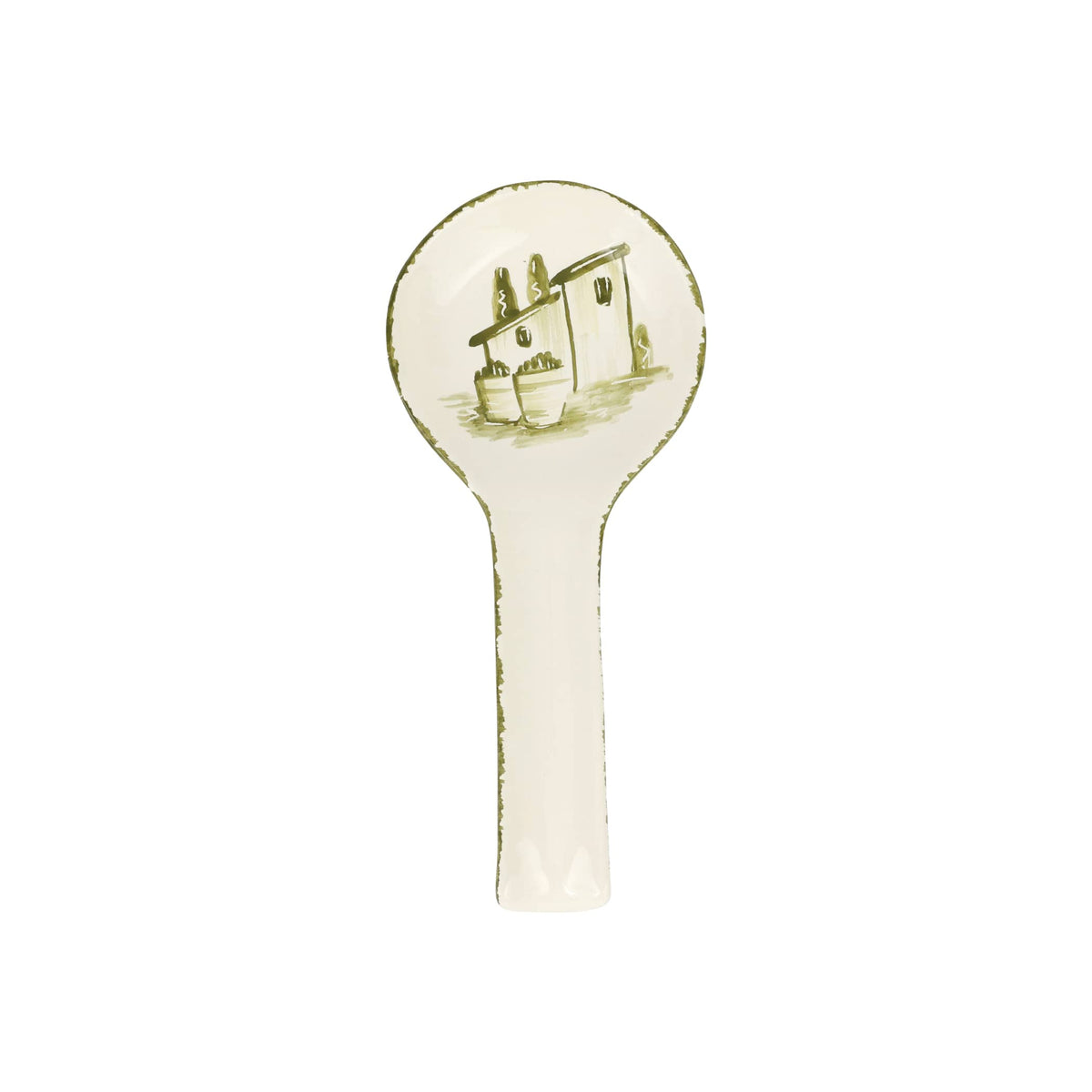 Decorative spoon rest with a house design on a white background