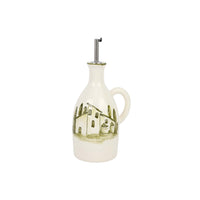 Decorative olive oil bottle with a house design on a white background