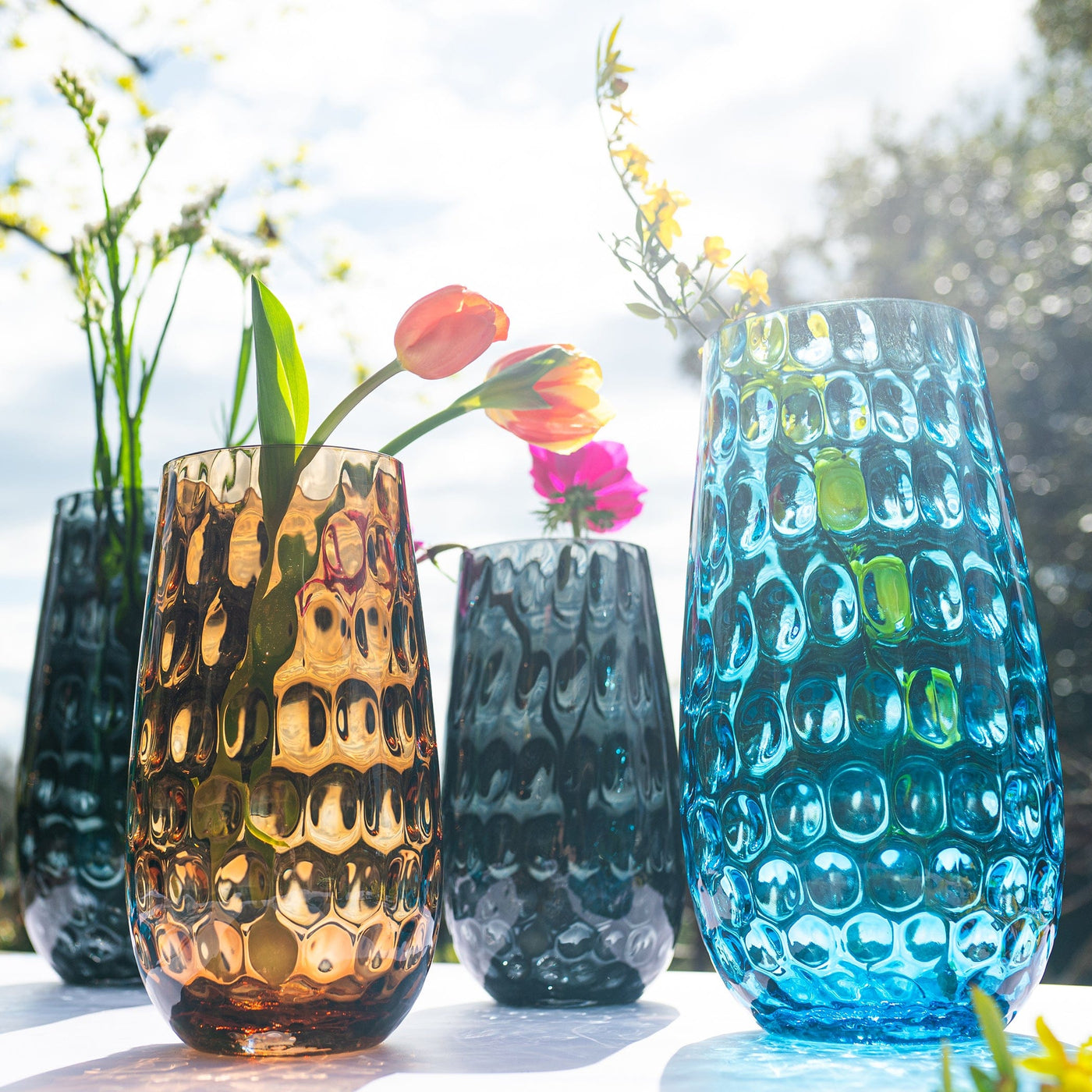 Bolla Glass Ash Blue Medium Pebbled Vase