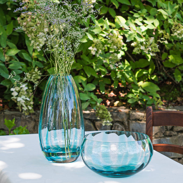 Bolla Glass Ash Blue Medium Pleated Vase