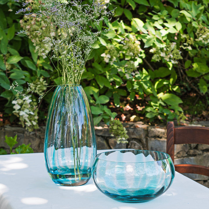 Bolla Glass Ash Blue Medium Pleated Vase