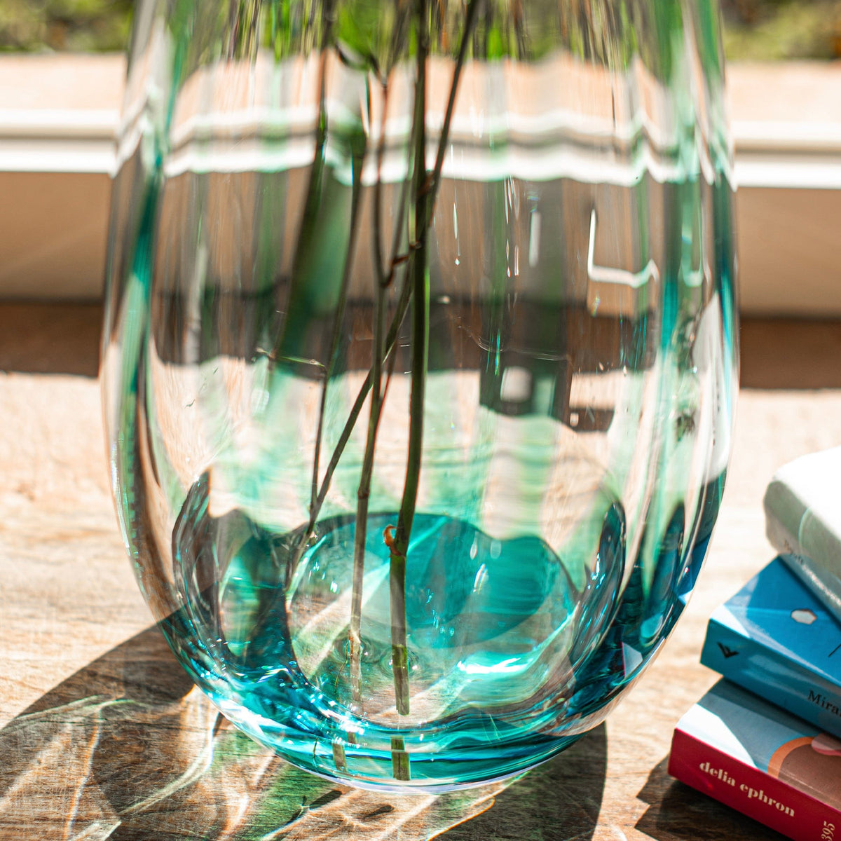 Bolla Glass Ash Blue Medium Pleated Vase