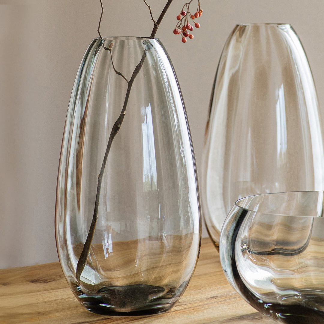 Bolla Glass Gray Medium Pleated Vase