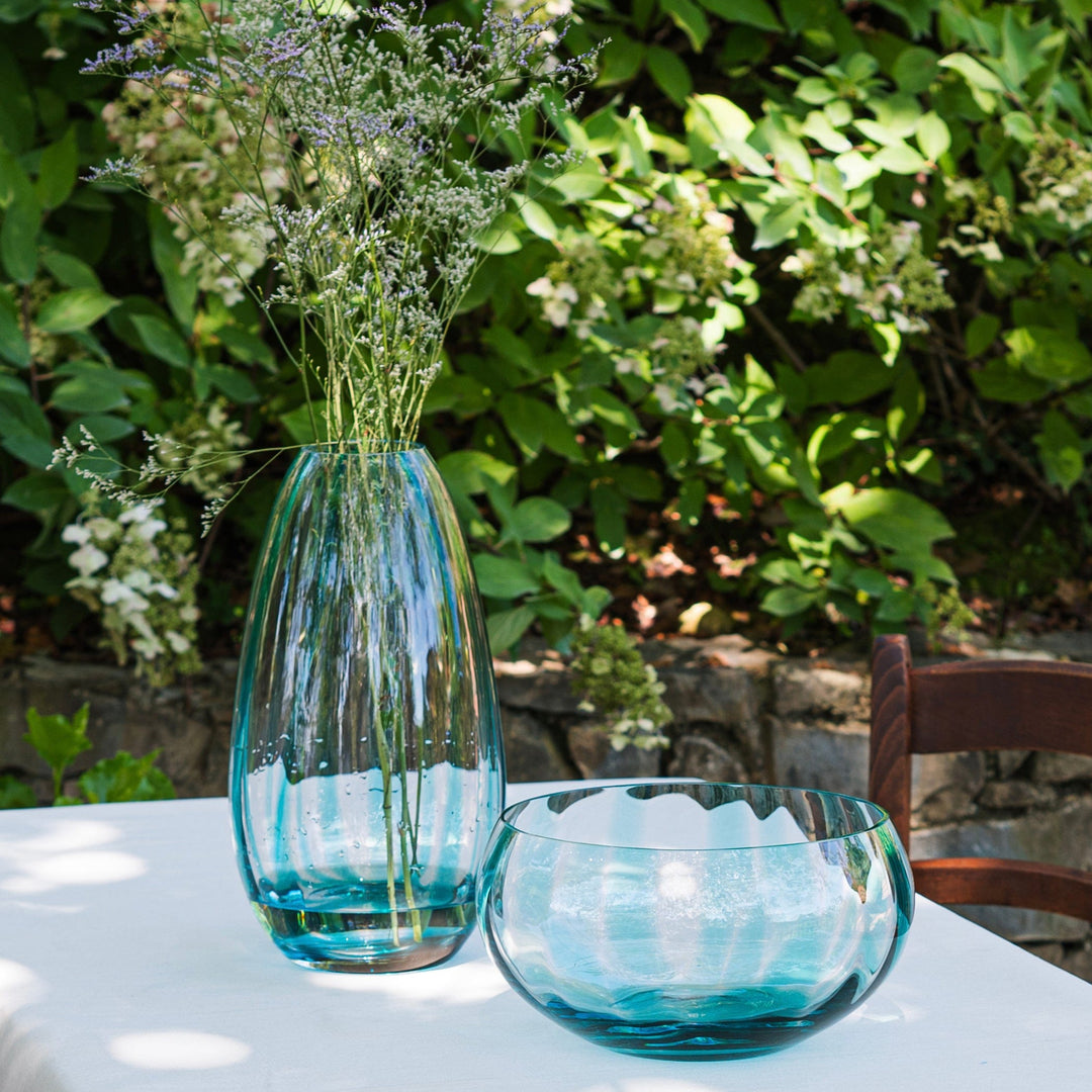 Bolla Glass Ash Blue Pleated Centerpiece