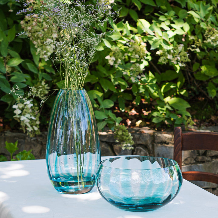 Bolla Glass Ash Blue Pleated Centerpiece