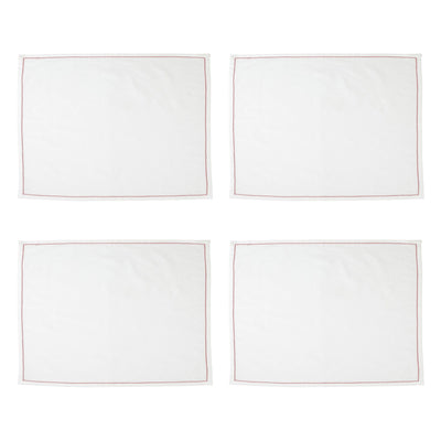 Cotone Linens Ivory Placemats with Red Stitching - Set of 4