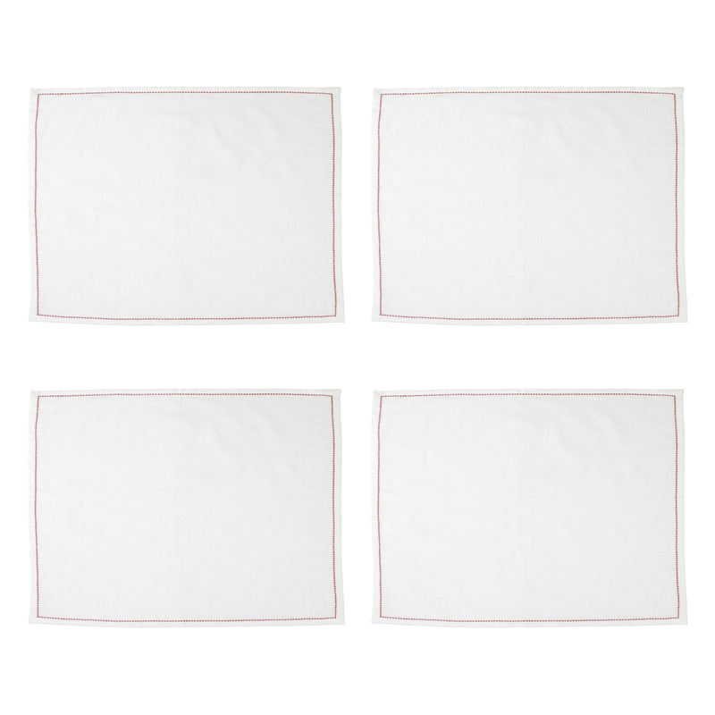 Cotone Linens Ivory Placemats with Red Stitching - Set of 4