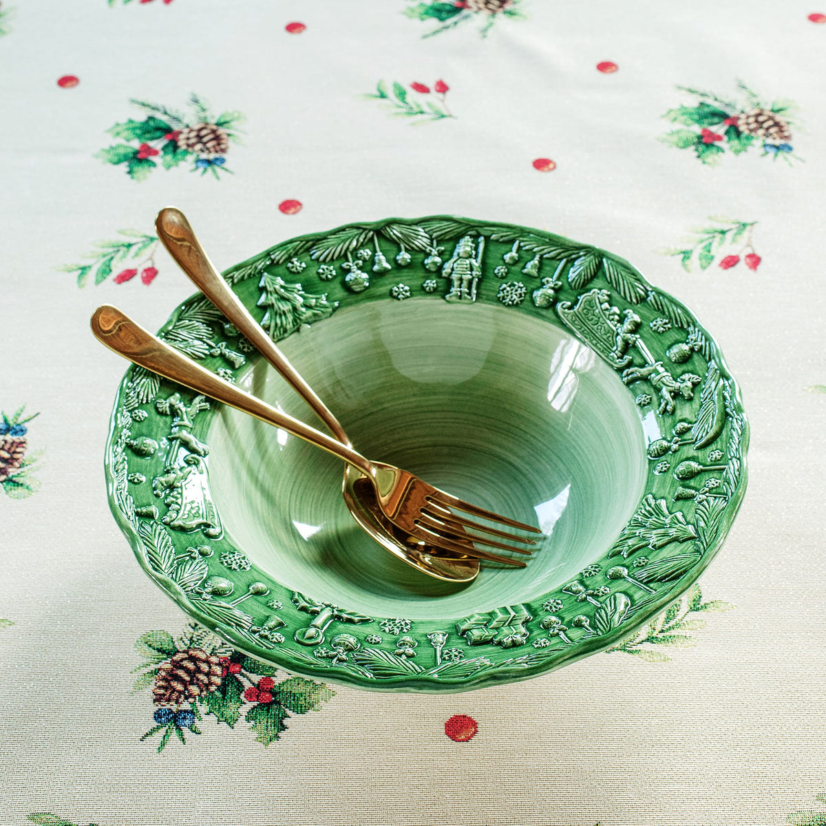 Fiabe di Natale Green Serving Bowl