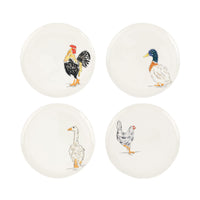 Set of four ceramic plates with animal illustrations on a white background