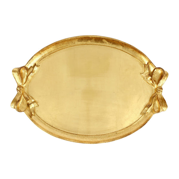 Florentine Wooden Accessories Gold Bow Handled Oval Tray