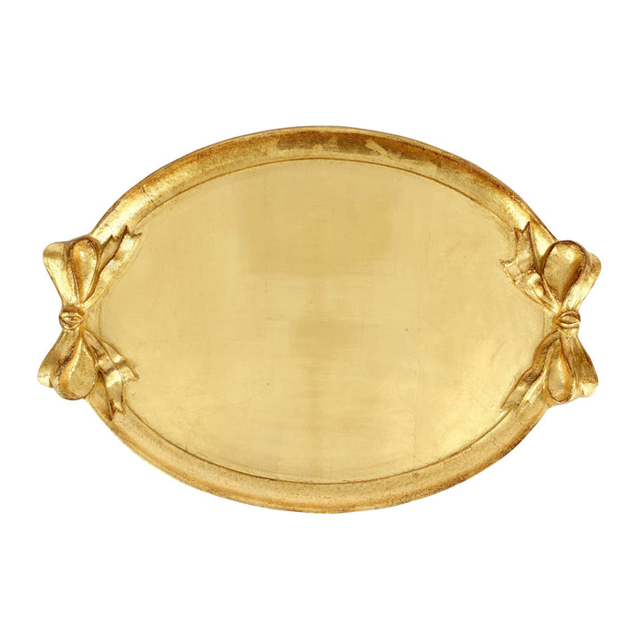 Florentine Wooden Accessories Gold Bow Handled Oval Tray