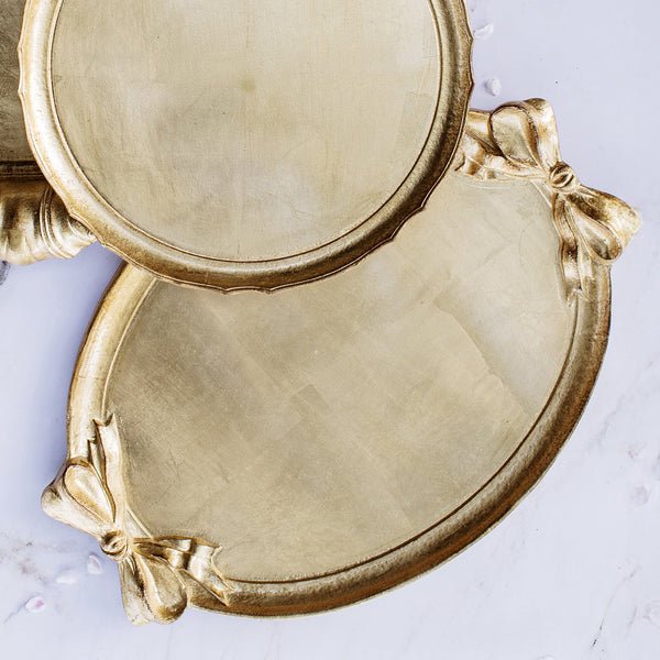 Florentine Wooden Accessories Gold Bow Handled Oval Tray