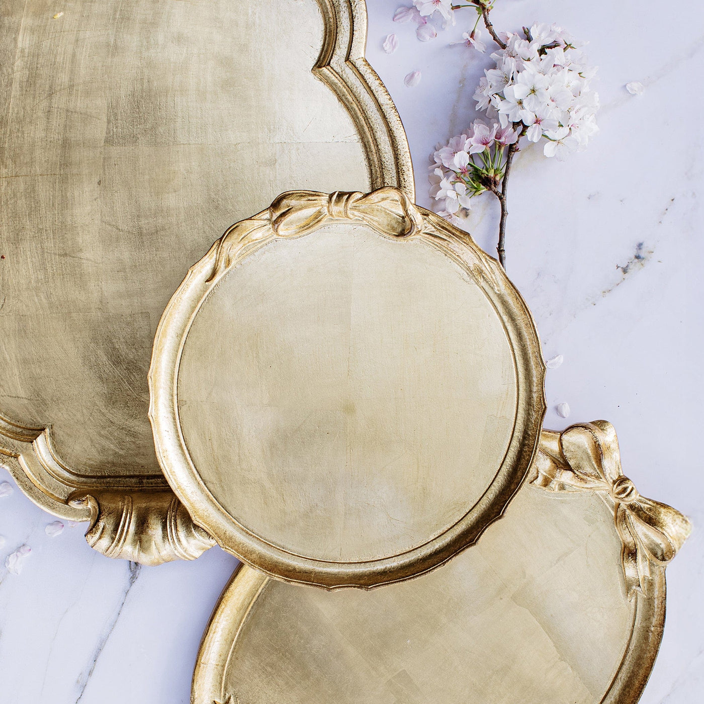 Florentine Wooden Accessories Gold Bow Round Tray