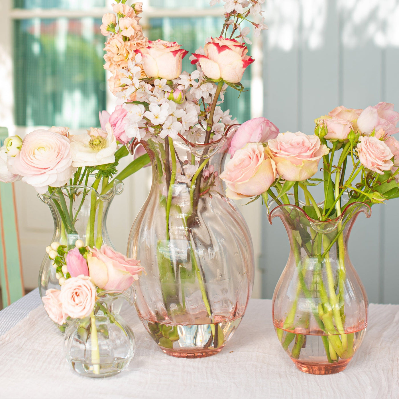 Hibiscus Glass Pink Vertical Fluted Medium Vase
