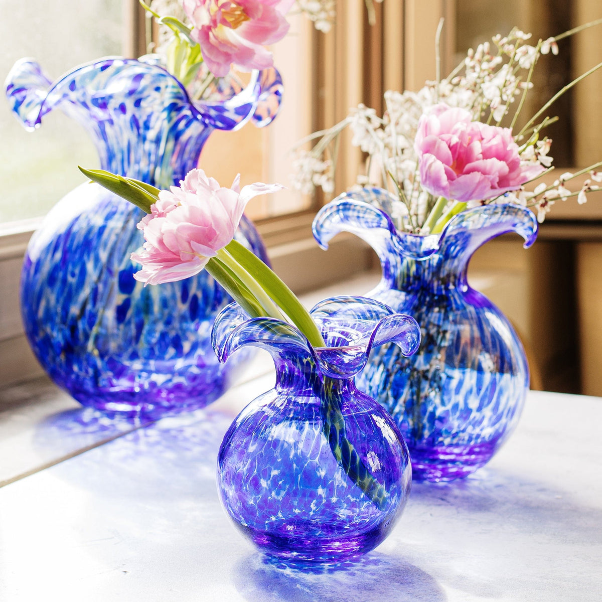 Hibiscus Glass Cobalt Tortoiseshell Large Fluted Vase