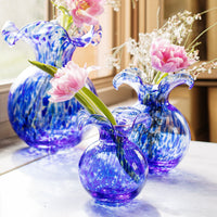 Hibiscus Glass Cobalt Tortoiseshell Large Fluted Vase