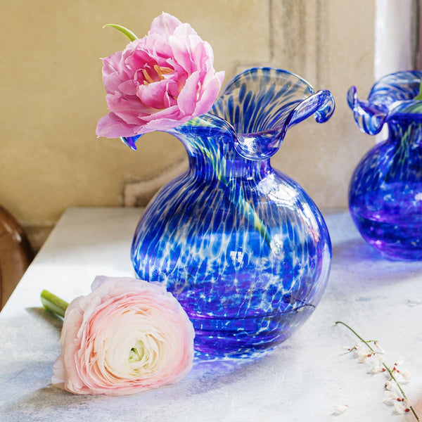 Hibiscus Glass Cobalt Tortoiseshell Small Fluted Vase VIETRI hibiscus-glass-cobalt-tortoiseshell-small-fluted-vase-vietri