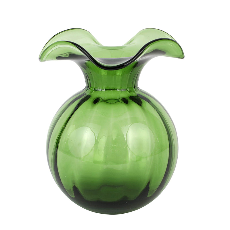 Hibiscus Glass Dark Green Medium Fluted Vase