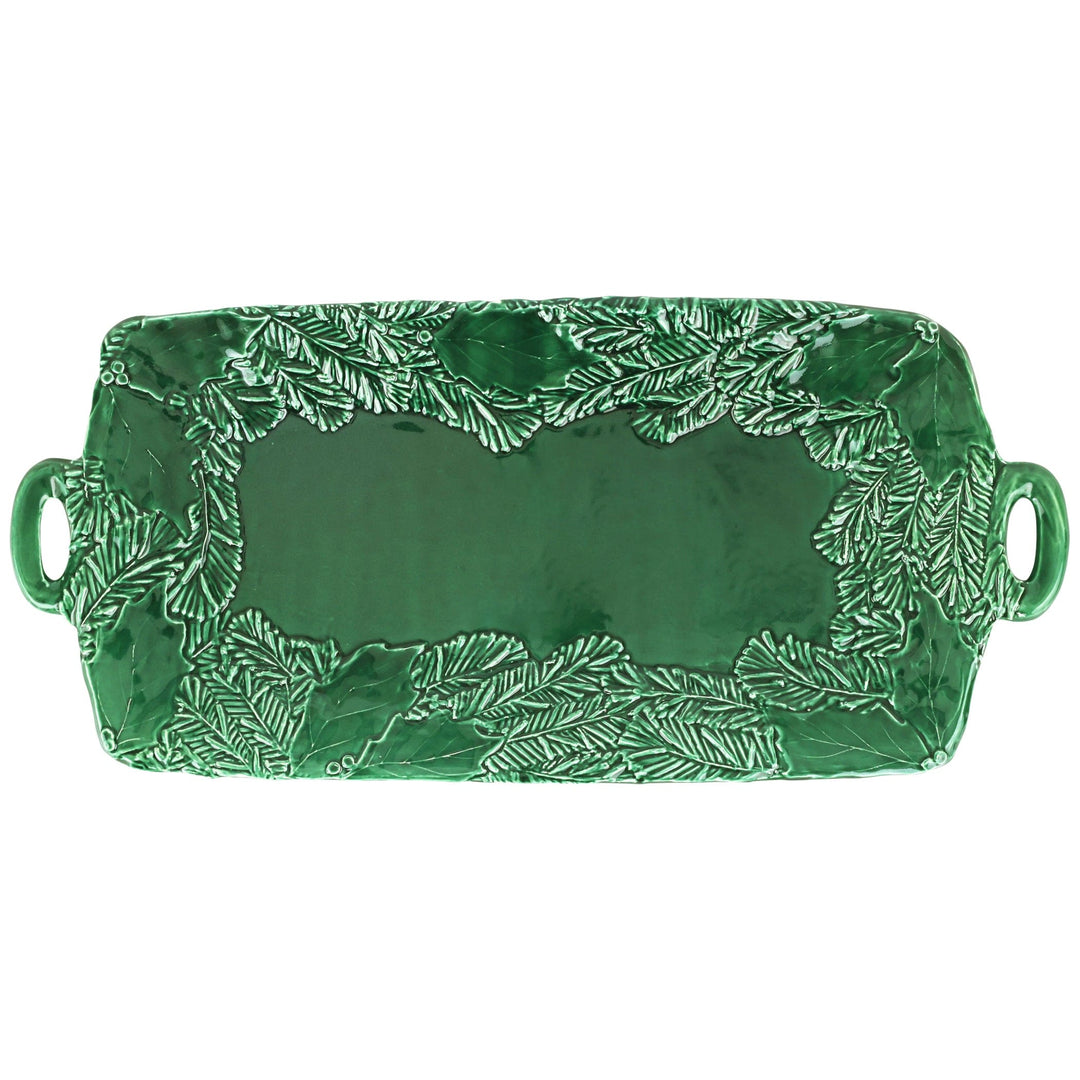 Lastra Holiday Green Figural Handled Rectangular Platter