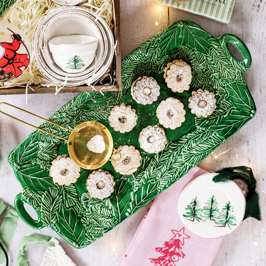 Lastra Holiday Green Figural Handled Rectangular Platter