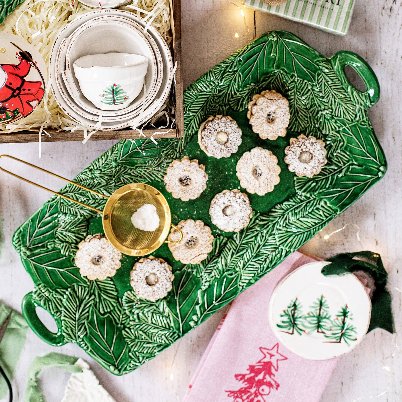 Lastra Holiday Green Figural Handled Rectangular Platter