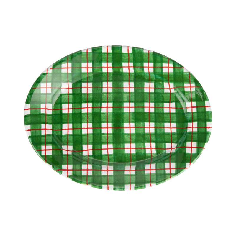 Deruta Natale Plaid Oval Platter