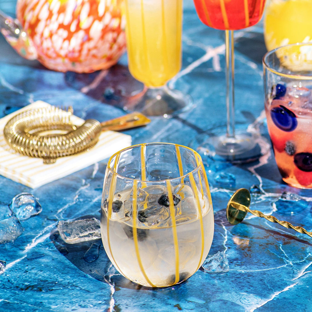 Nuovo Stripe Yellow Stemless Wine Glass