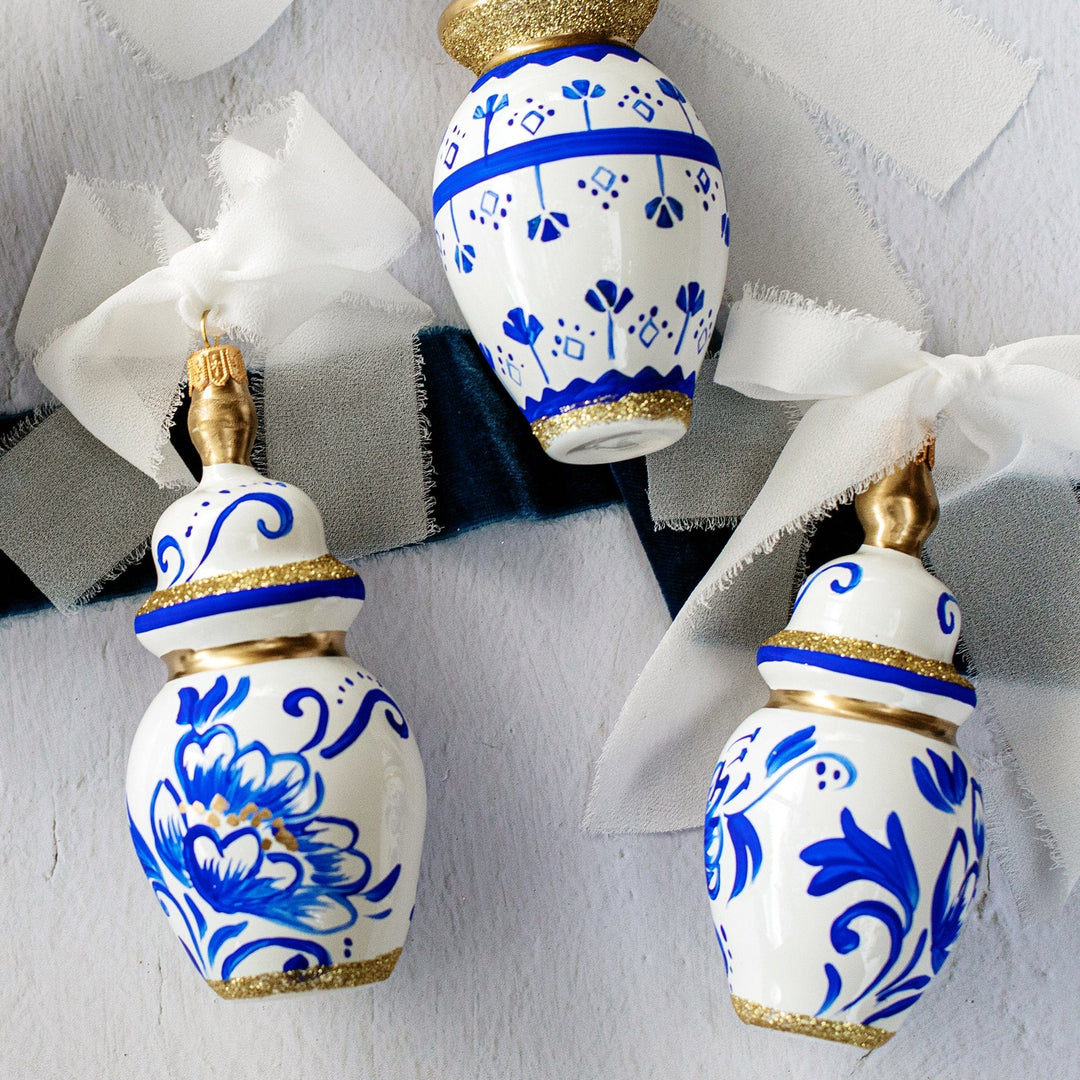 Ornaments Figural Ginger Jar with Large Flowers Ornament