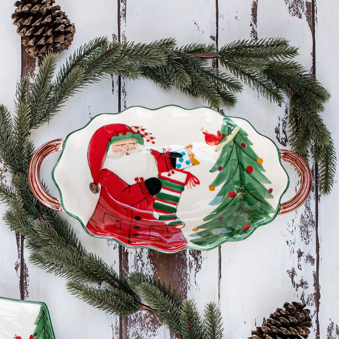 Old St. Nick Handled Scalloped Oval Bowl