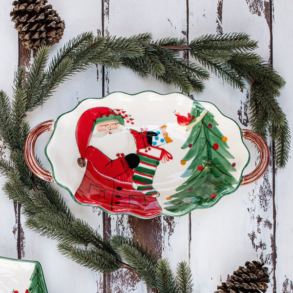 Old St. Nick Handled Scalloped Oval Bowl