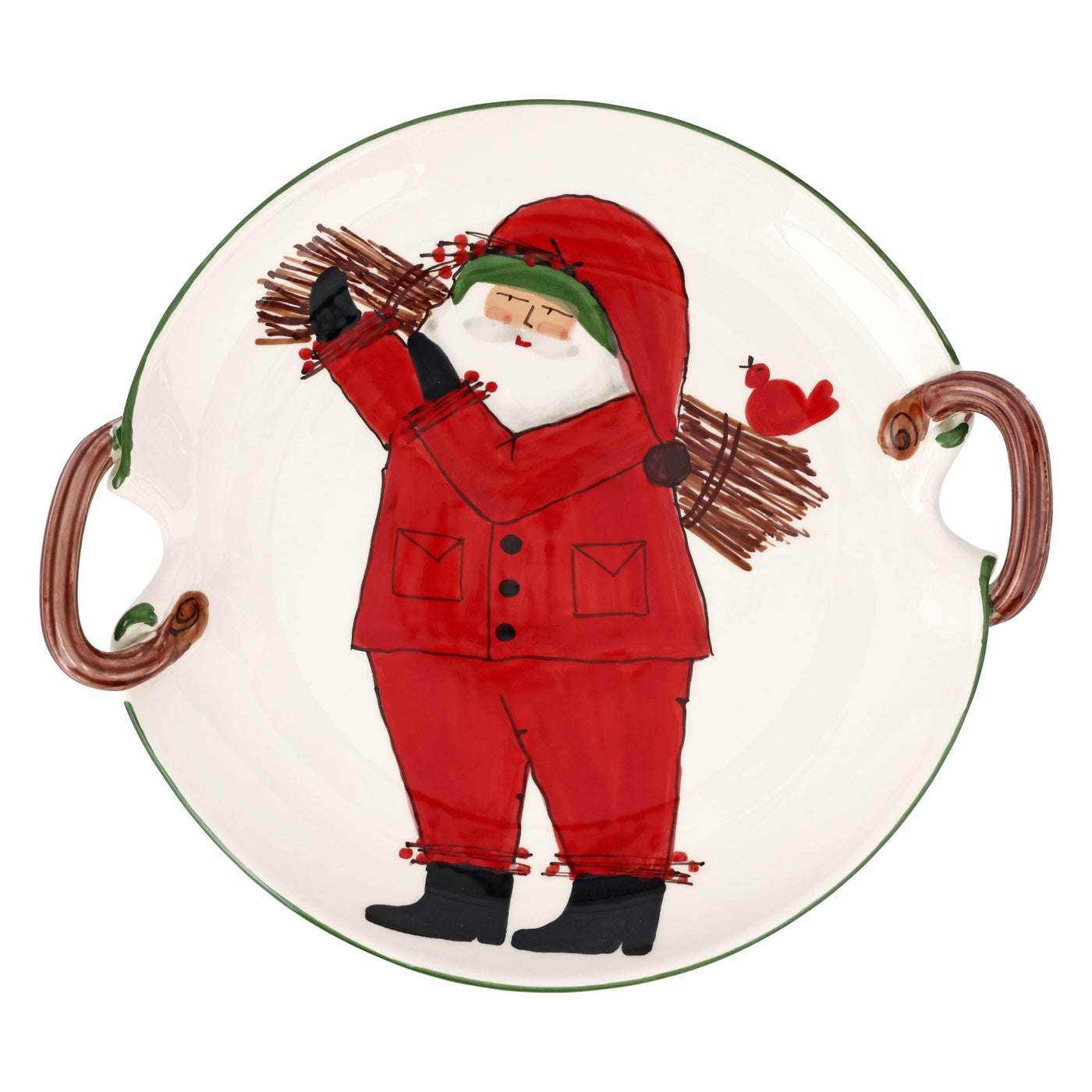 Old St. Nick Handled Round Platter with Sticks