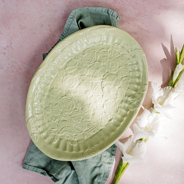 Pietra Fiori Pistachio Oval Platter