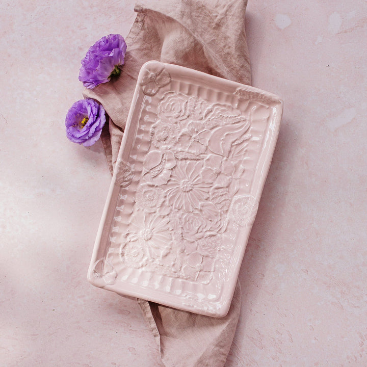 Pietra Fiori Pink Rectangular Platter