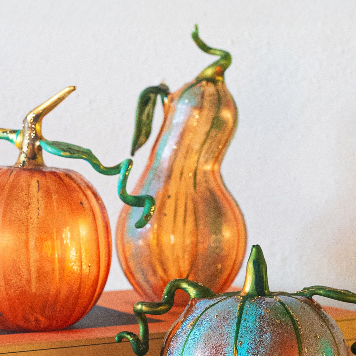 Pumpkins Figural Amber Glass Gourd