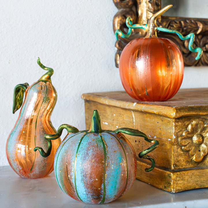 Pumpkins Figural Amber Glass Gourd