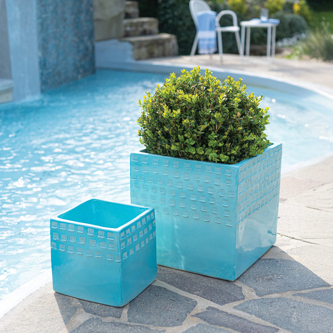 Rustic Garden Turquoise Tall Planter