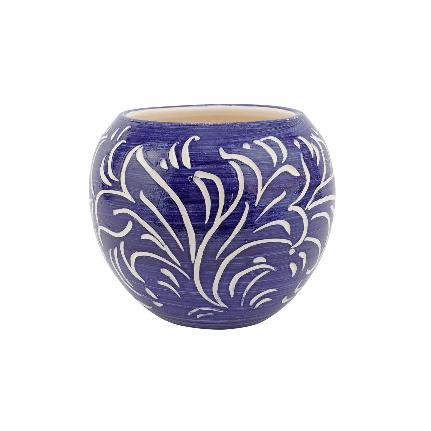 Rustic Garden Blue Scroll Small Round Cachepot
