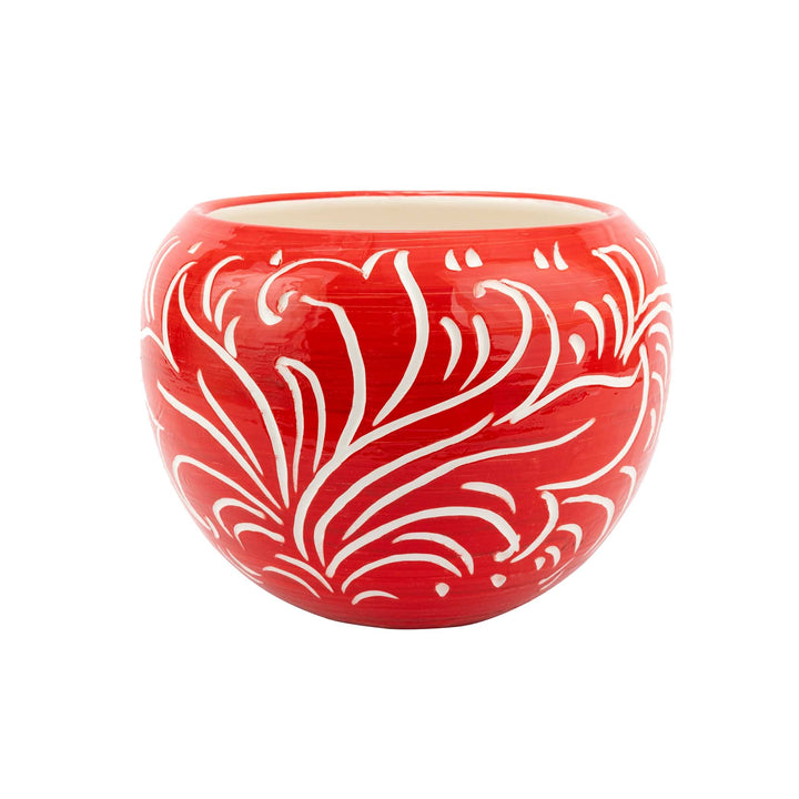 Rustic Garden Red Scroll Medium Cachepot