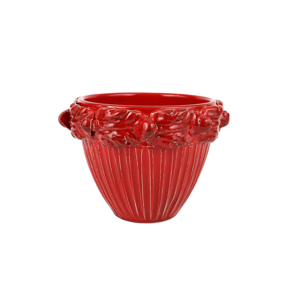 small red ceramic flower pots VIETRI Rustic Garden Red Acanthus Leaf Small Cachepot