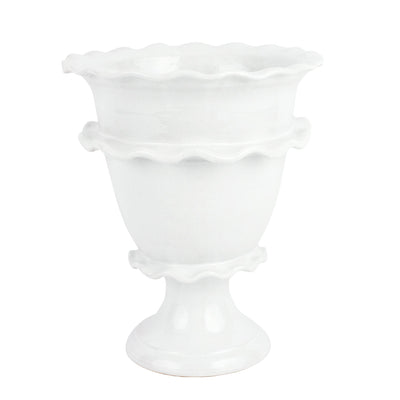 Rustic Garden White Ruffle Tall Footed Cachepot