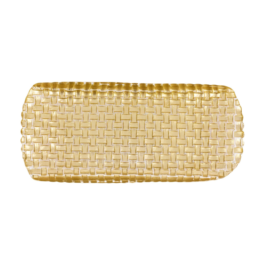 Rufolo Glass Gold Basketweave Large Rectangular Tray