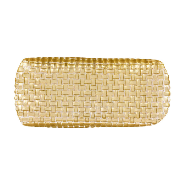 Rufolo Glass Gold Basketweave Large Rectangular Tray